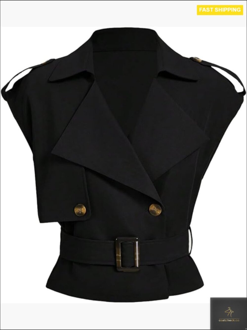 Cropped Short Trench Coat Belted Cap Sleeve Sleeveless Vest Crop Jackets Going - Picture 1 of 5